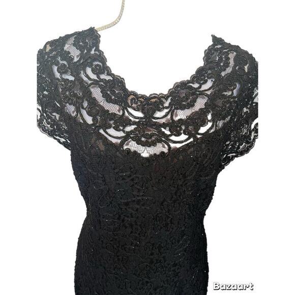 Carmen Marc Valvo Womens Beaded Cap Sleeve Dress Black Size 12 Stunning - Picture 4 of 6